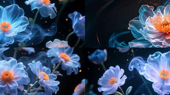 宽屏梦幻花卉粒子蓝色花朵