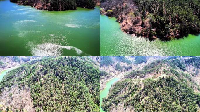 绿水青山自然风光航拍山间碧水面涟漪