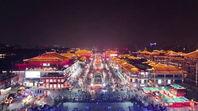 西安大唐不夜城夜景航拍