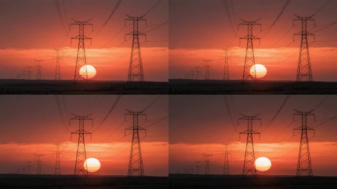 夕阳下的电力铁塔