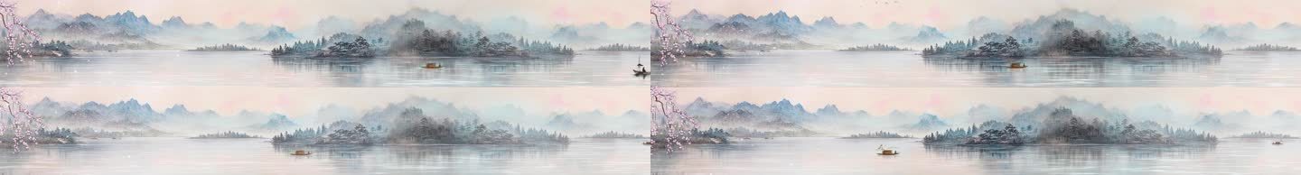 8k水墨江南山水雨景意境国风舞台背景
