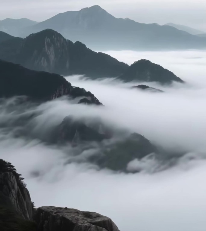 云雾缭绕的山峦美景山间云海梯田壮丽风光