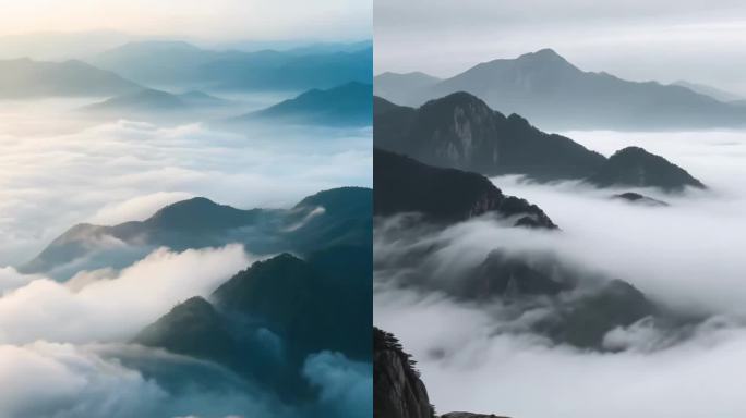 云雾缭绕的山峦美景山间云海梯田壮丽风光