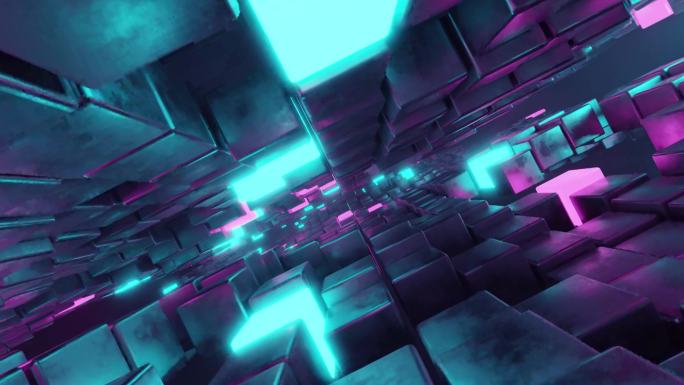 炫酷方块抽象穿梭空间背景3D工程
