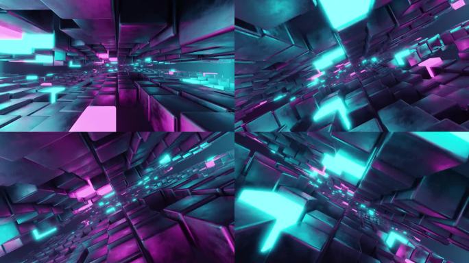 炫酷方块抽象穿梭空间背景3D工程