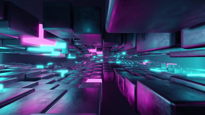 炫酷方块抽象穿梭空间背景