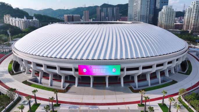 4K深圳体育中心体育馆大气航拍