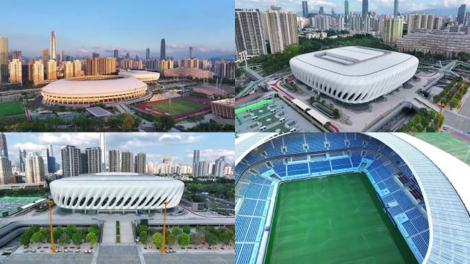 4K深圳体育中心体育馆大气航拍
