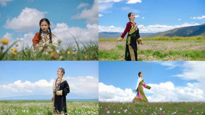 雪山下的风情藏族姑娘藏族服饰