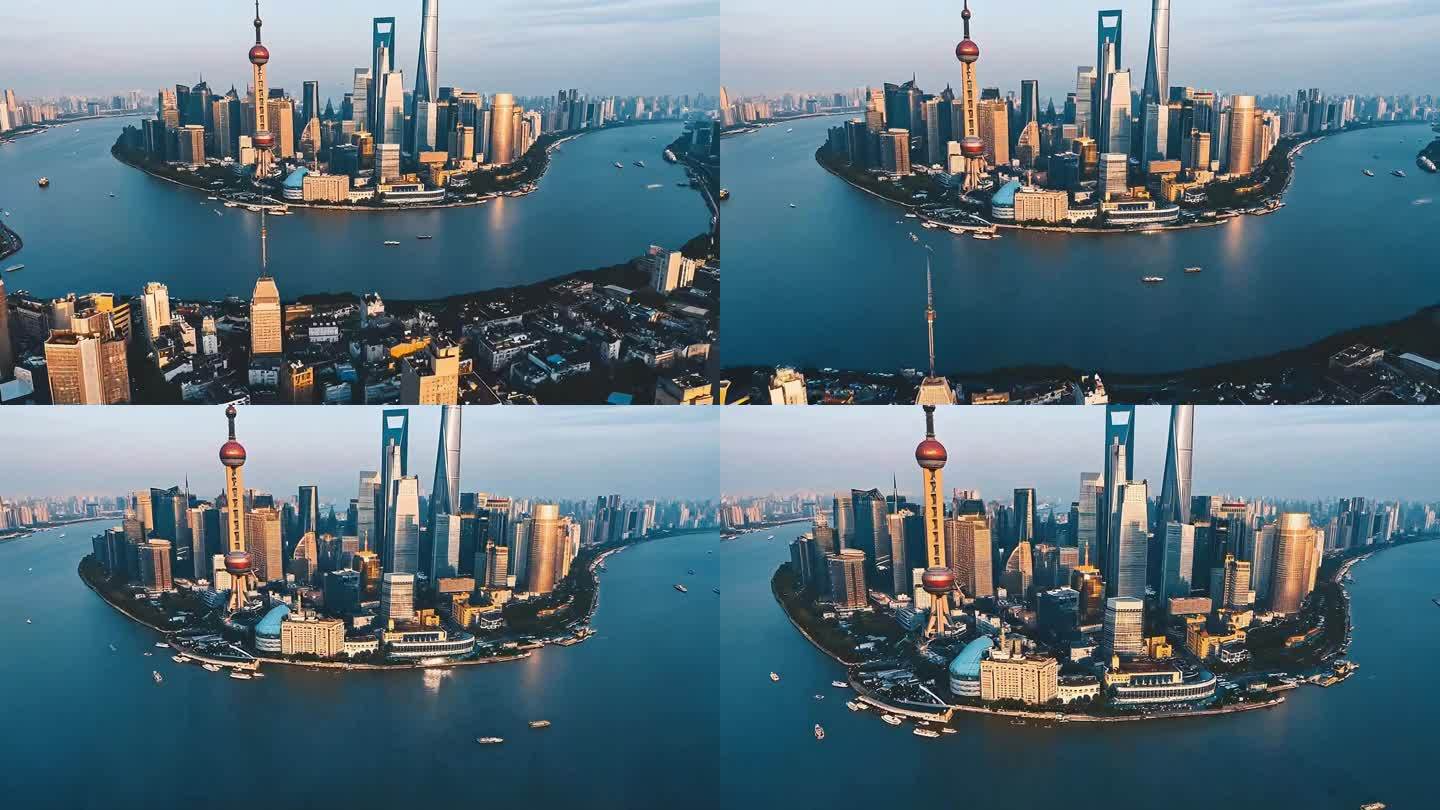 上海城市天际线航拍浦江城市风光