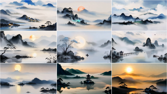 新中式山水插画动画国画水彩水墨意境
