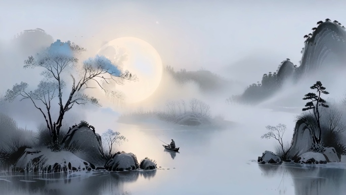 新中式山水插画动画国画水彩水墨意境