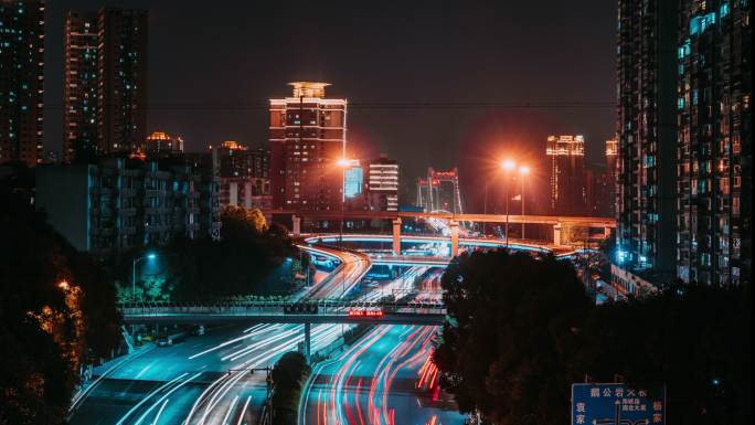 重庆鹅公岩立交桥大桥夜景延迟