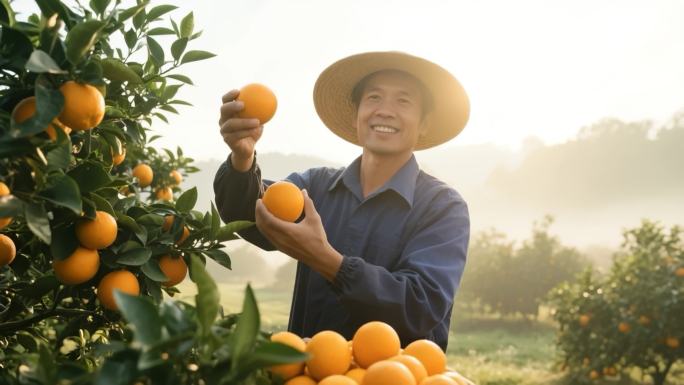 果农采摘新鲜橙子榨汁