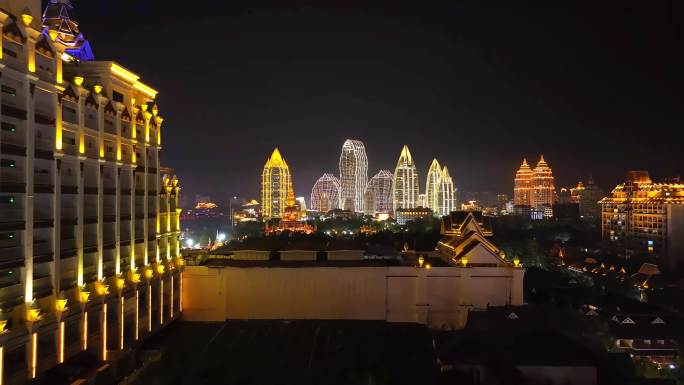航拍西双版纳星光夜市