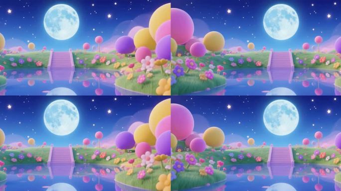 唯美卡通月夜仙境 LED大屏主视觉