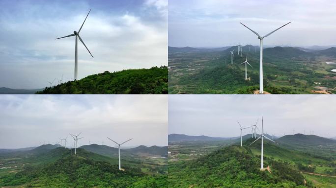 绿色山峦上的风力发电场