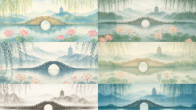 4K宽屏西湖断桥雷峰塔戏曲舞台背景