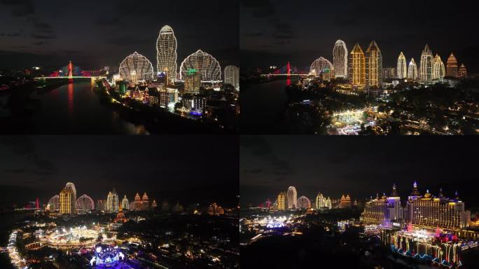 航拍西双版纳星光夜市