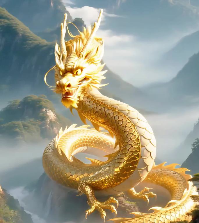 【精品竖屏】中国龙金龙神话龙