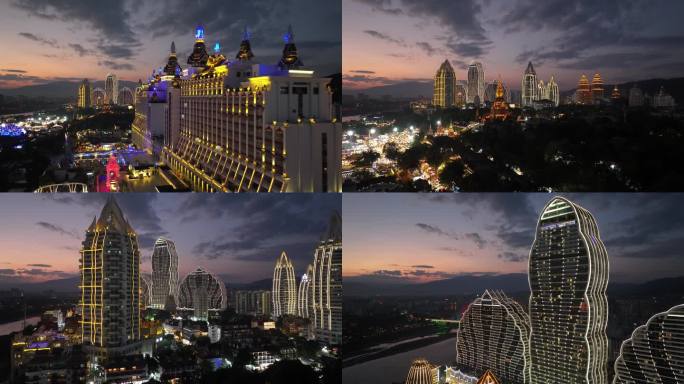 航拍西双版纳星光夜市