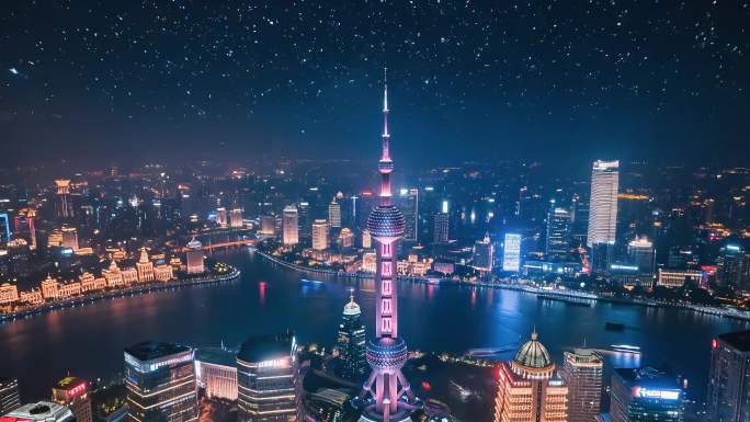 上海城市夜景风光东方明珠陆家嘴城市景观