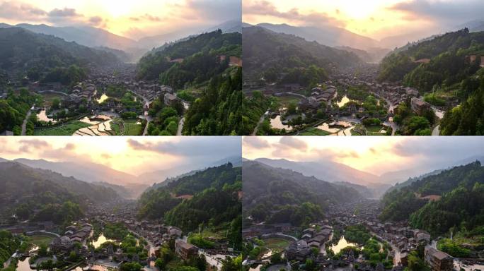 肇兴侗寨日出光影4K