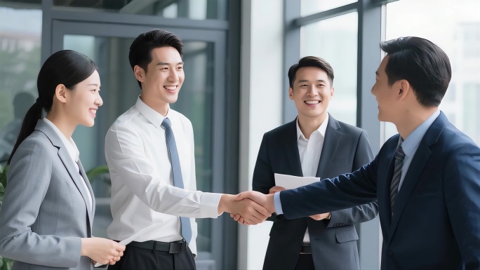 商务合作洽谈握手企业团队会议沟通