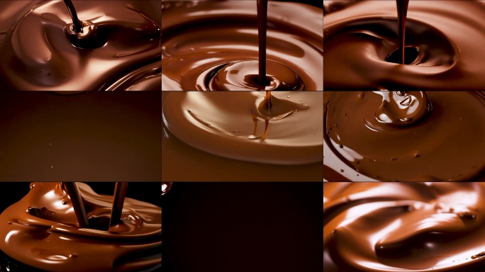 浓郁丝滑巧克力特写巧克力融化原液流动瞬间