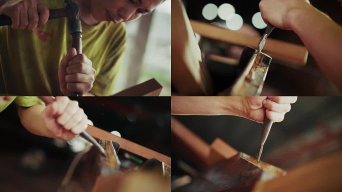 传统龙舟木工匠人制作