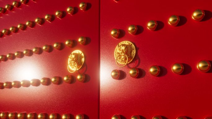 【原创】中国传统宫殿红门特写开门