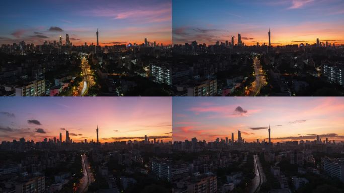 广州夜转日延时风光