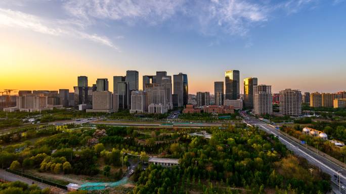 北京丽泽商务区城市天际线景观延时