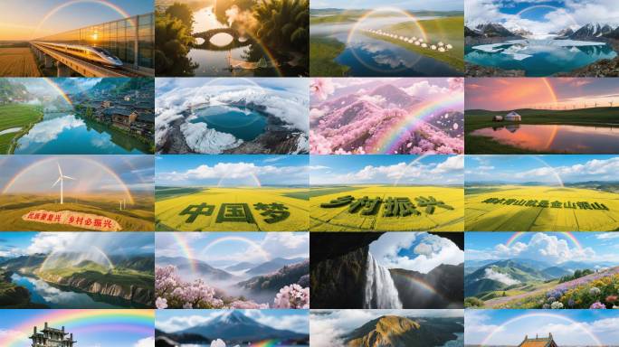 彩虹 雪山 梯田 乡村振兴 新能源 风光