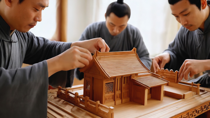 鲁班传统木工技艺古建模型榫卯制作木工工匠