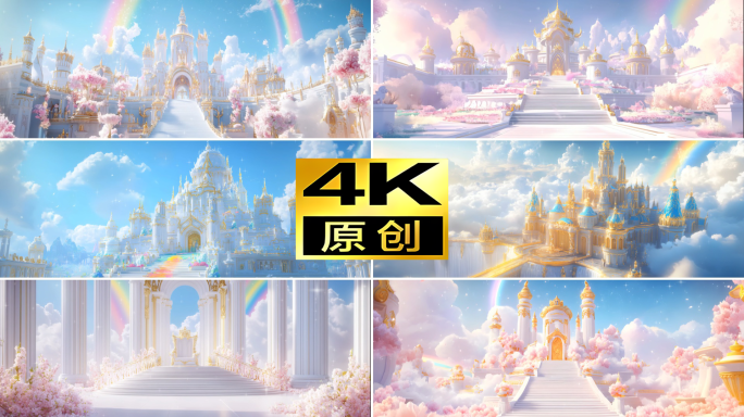 4k华丽梦幻婚礼粉色城堡背景