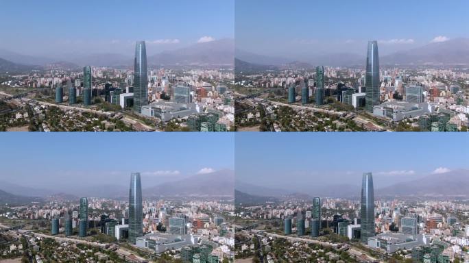 智利圣地亚哥的鸟瞰图，金融区现代建筑的白天景象。
