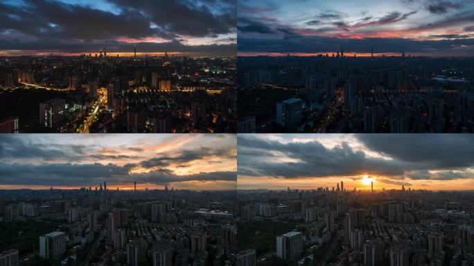 广州全景夜转日出
