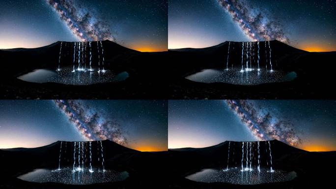 星空下的湖面倒影 火山湖与银河夜景