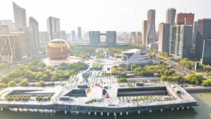 杭州市钱江新城夜景航拍延时摄影