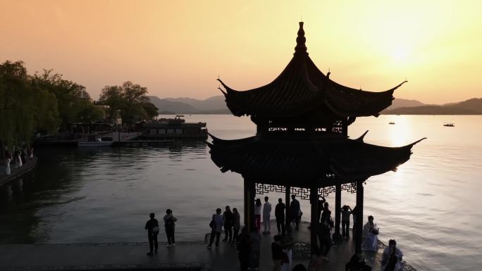 杭州城市西湖区航拍延时摄影风景风光美景