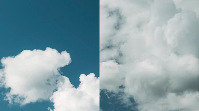 多云的天空与蓬松的云朵。自然背景。时间推移。