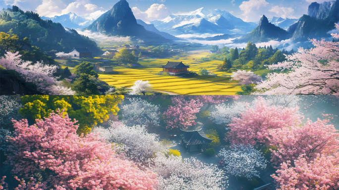 春日古建筑樱花盛景宽屏