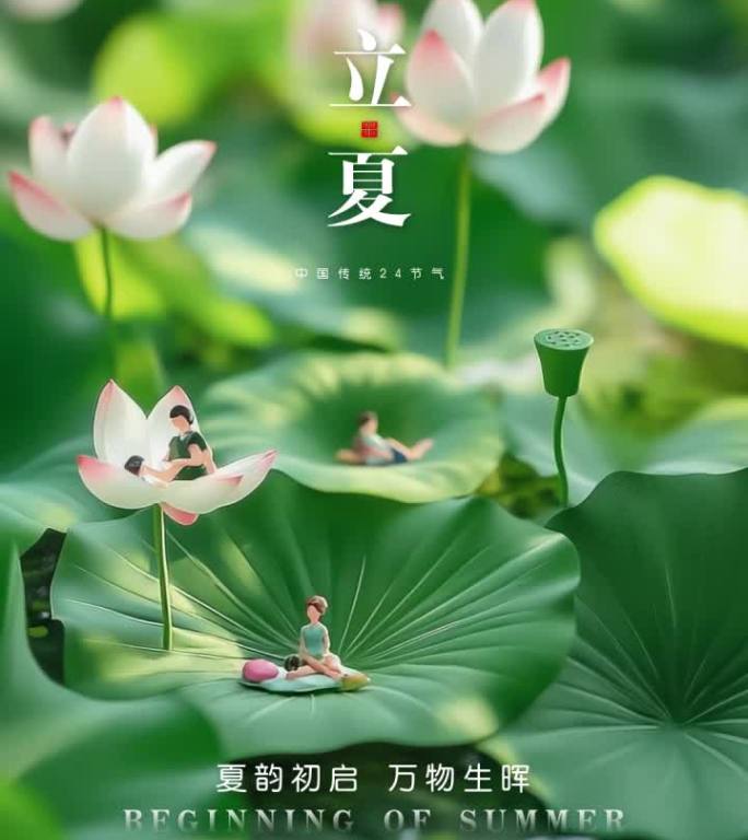 立夏小满夏天夏至小暑大暑微缩小人动态海报