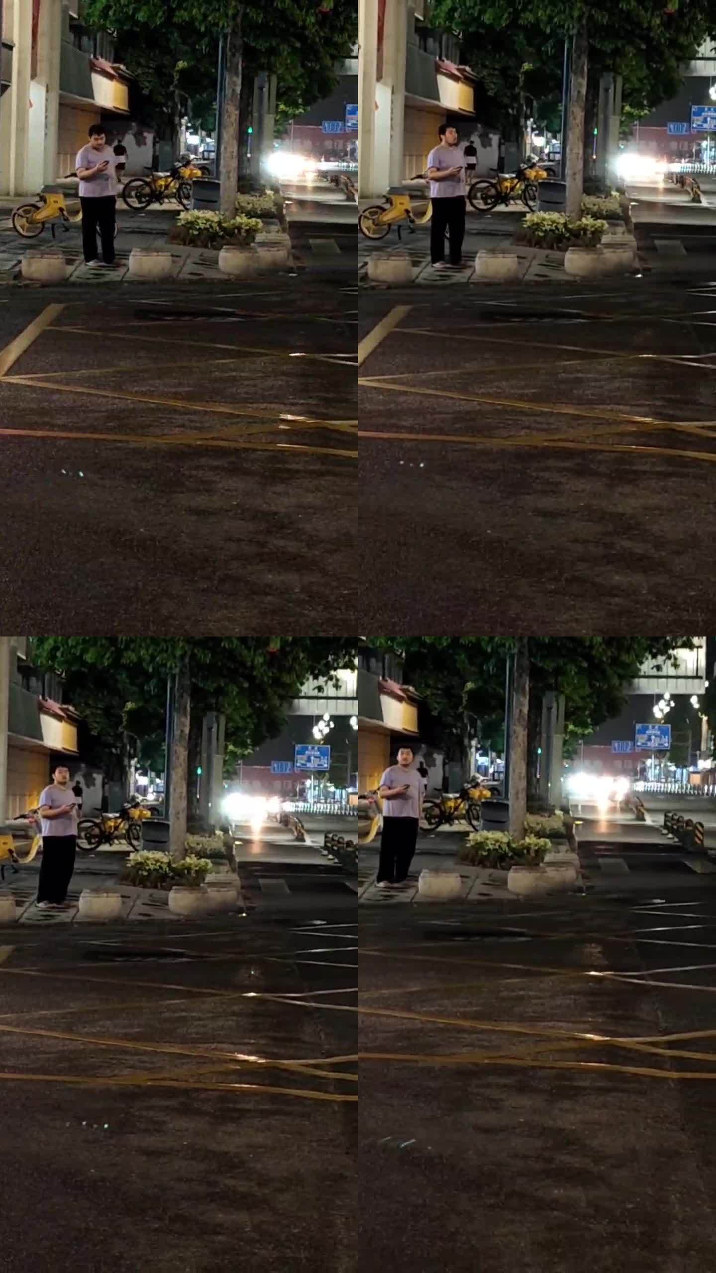 城市夜景与行人