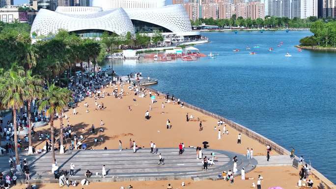 2025杭州市钱塘区金沙湖航拍4k素材