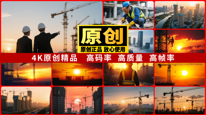 建筑工地工地延时城市建设工地施工建筑工人