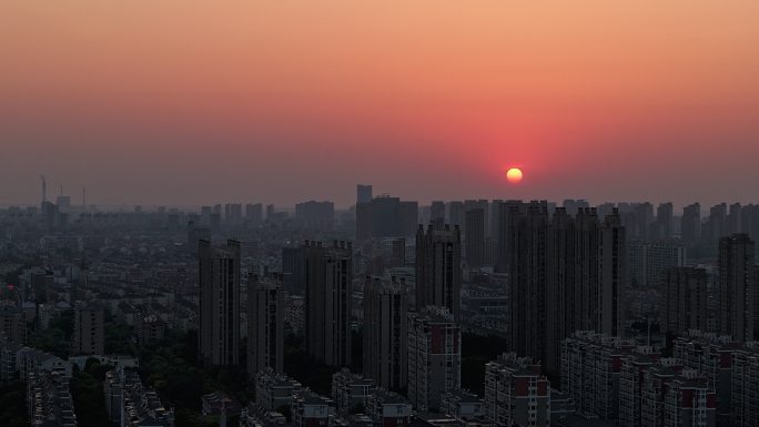 城市日落晚霞延时摄影