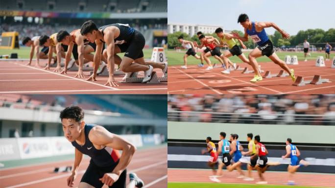 田径赛场上短跑运动员比赛现场