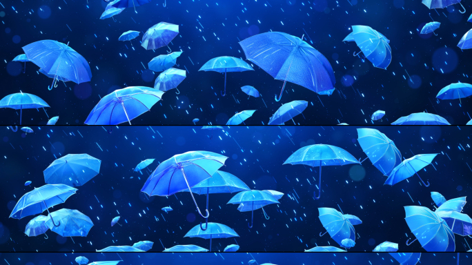 8k蓝色粒子梦幻雨中伞舞伤感歌曲舞台背景